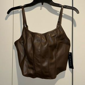 KIROUS Body Contour Faux Leather Corset Cropped Top Brown NWT